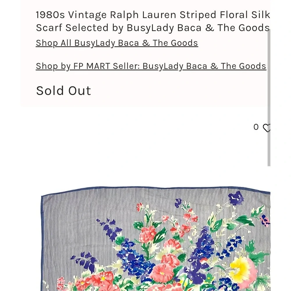 VTG 1980's Ralph Lauren Silk Scarf 34x34 Blue White Striped Floral Cottagecore